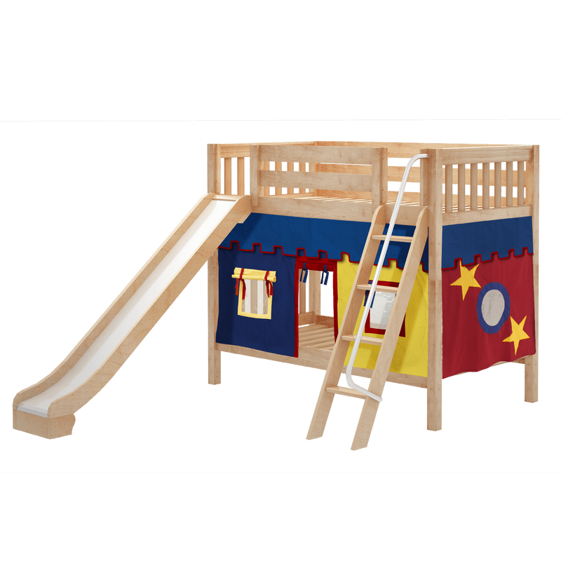 Maxtrix Twin Medium Bunk Bed with Angled Ladder, Curtain + Slide