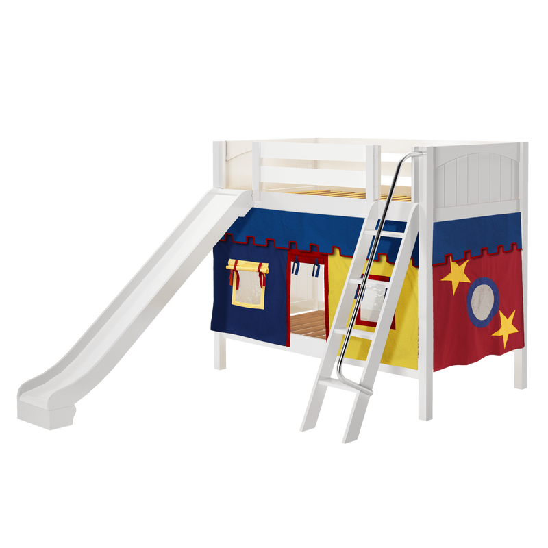 Maxtrix Twin Medium Bunk Bed with Angled Ladder, Curtain + Slide