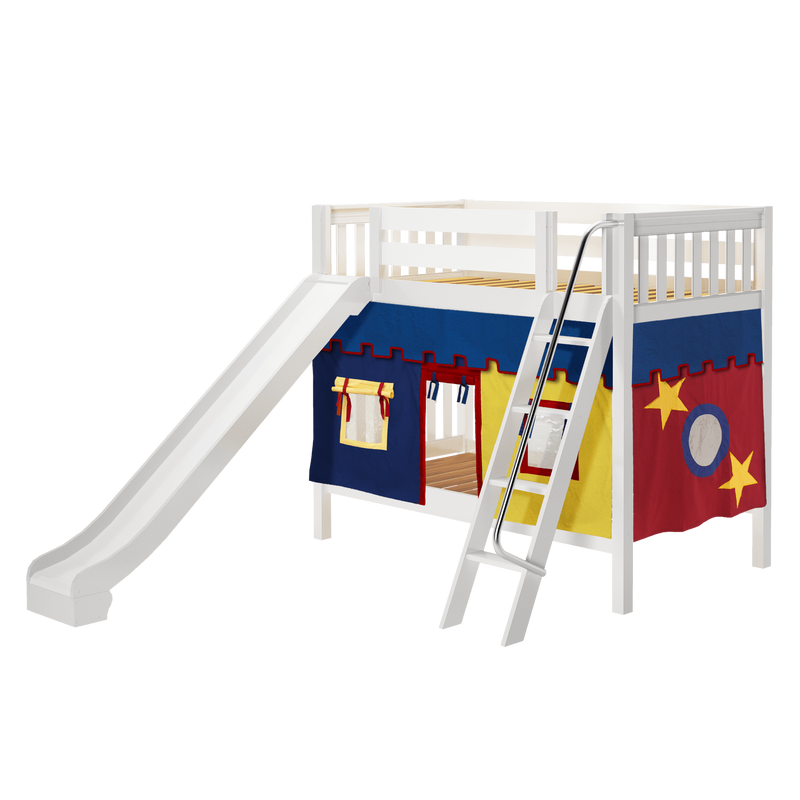 Maxtrix Twin Medium Bunk Bed with Angled Ladder, Curtain + Slide