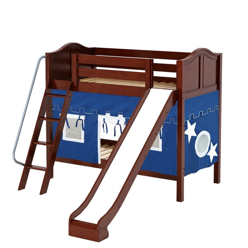 Maxtrix Twin Medium Bunk Bed with Angled Ladder, Curtain + Slide