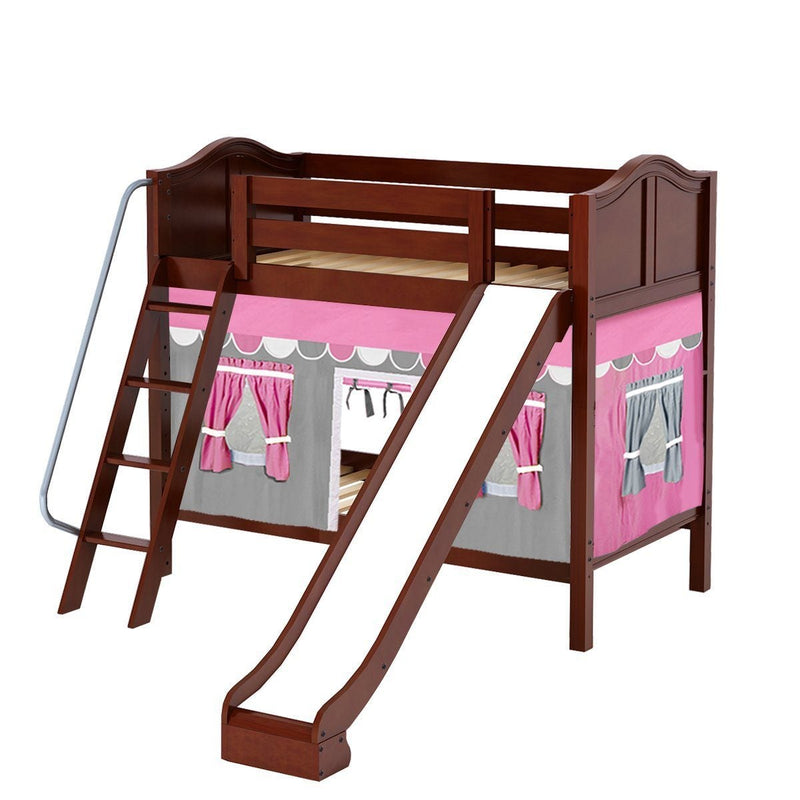 Maxtrix Twin Medium Bunk Bed with Angled Ladder, Curtain + Slide