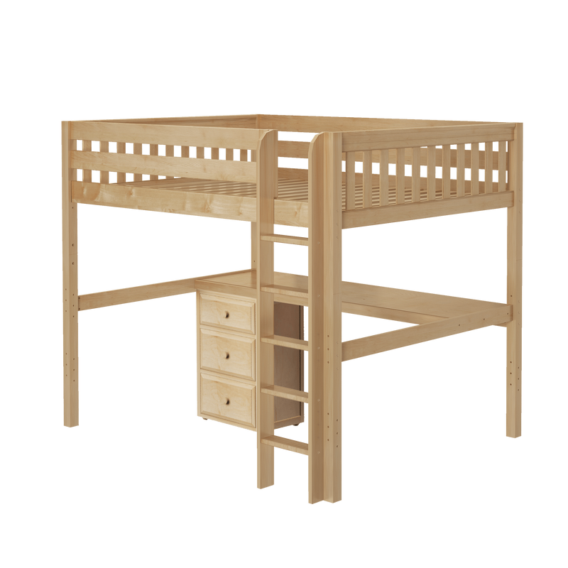 Maxtrix Queen High Loft Bed with Straight Ladder + Desk