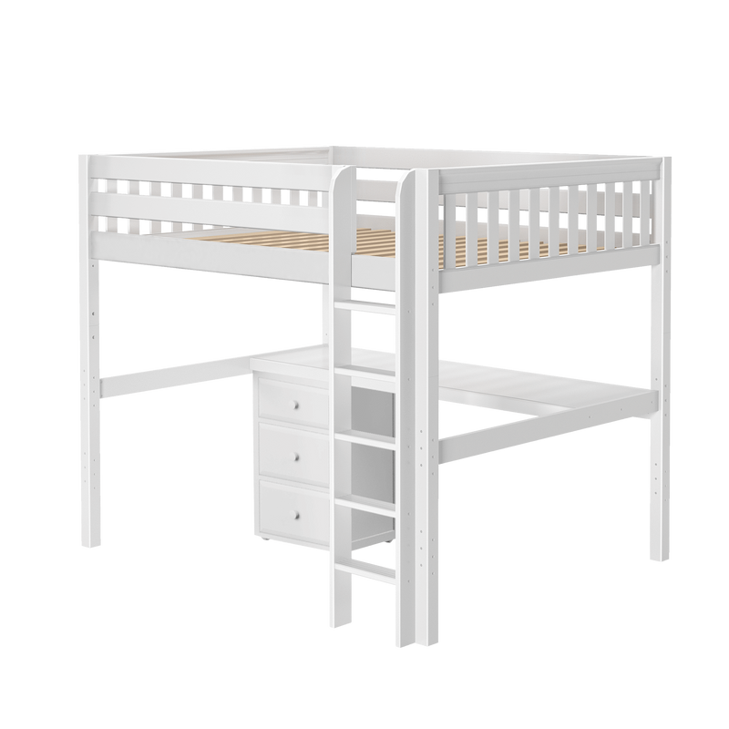 Maxtrix Queen High Loft Bed with Straight Ladder + Desk