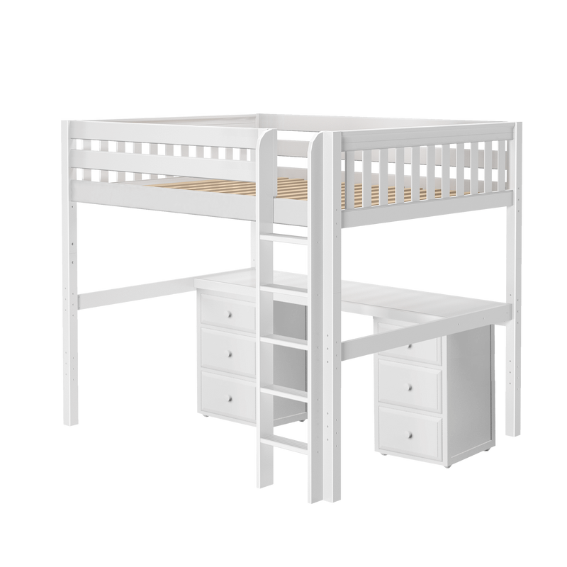Maxtrix Queen High Loft Bed with Straight Ladder + Desk