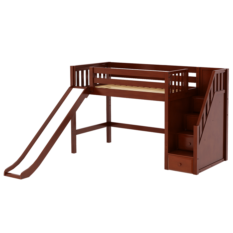 Maxtrix Twin Mid Loft Bed with Stairs + Slide