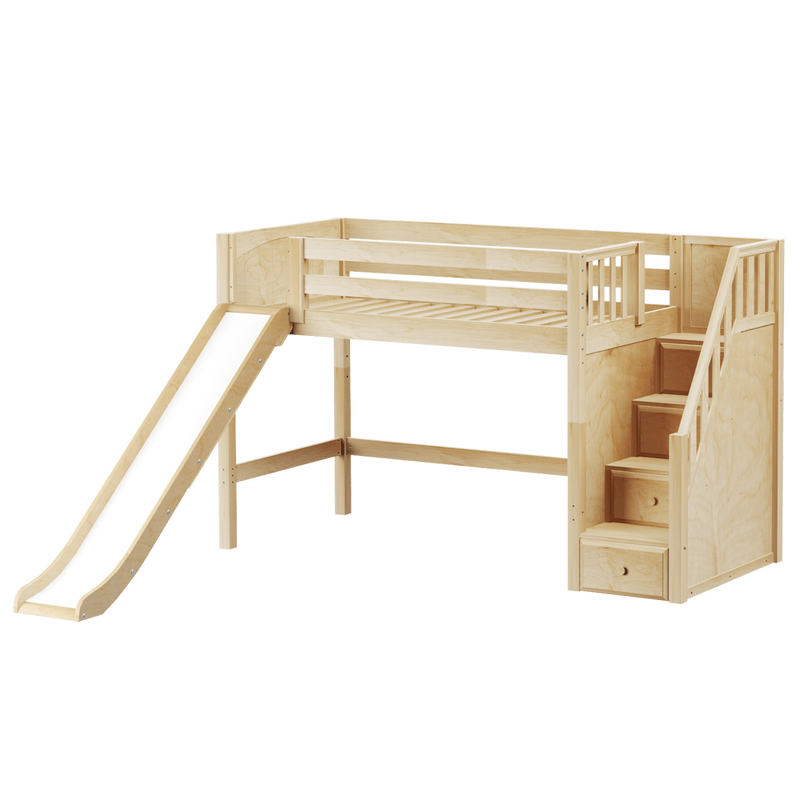 Maxtrix Twin Mid Loft Bed with Stairs + Slide