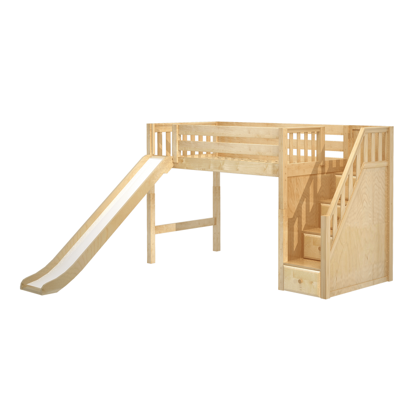 Maxtrix Twin Mid Loft Bed with Stairs + Slide