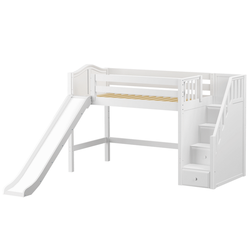Maxtrix Twin Mid Loft Bed with Stairs + Slide