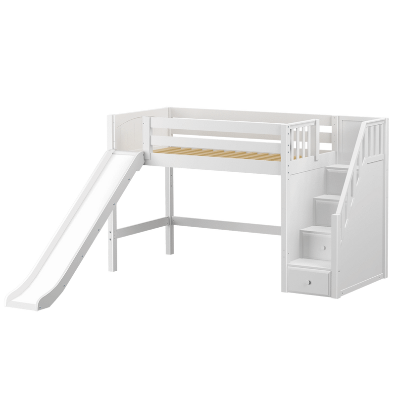 Maxtrix Twin Mid Loft Bed with Stairs + Slide