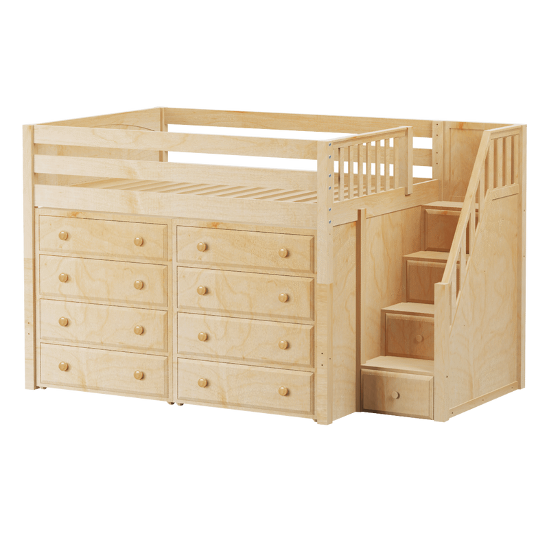 Maxtrix Full Mid Loft Bed with Stairs + Storage