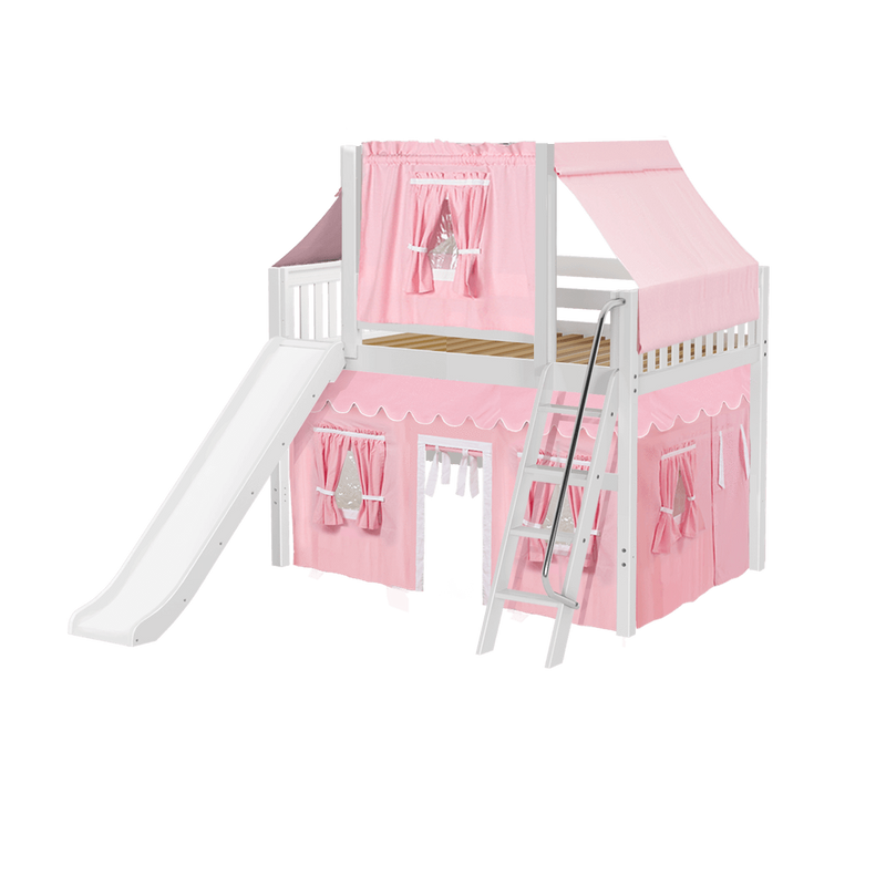 Maxtrix Full Mid Loft Bed with Angled Ladder, Curtain, Top Tent + Slide