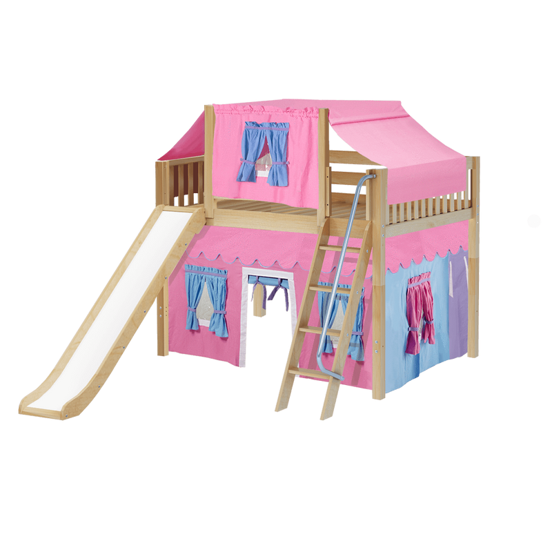 Maxtrix Full Mid Loft Bed with Angled Ladder, Curtain, Top Tent + Slide