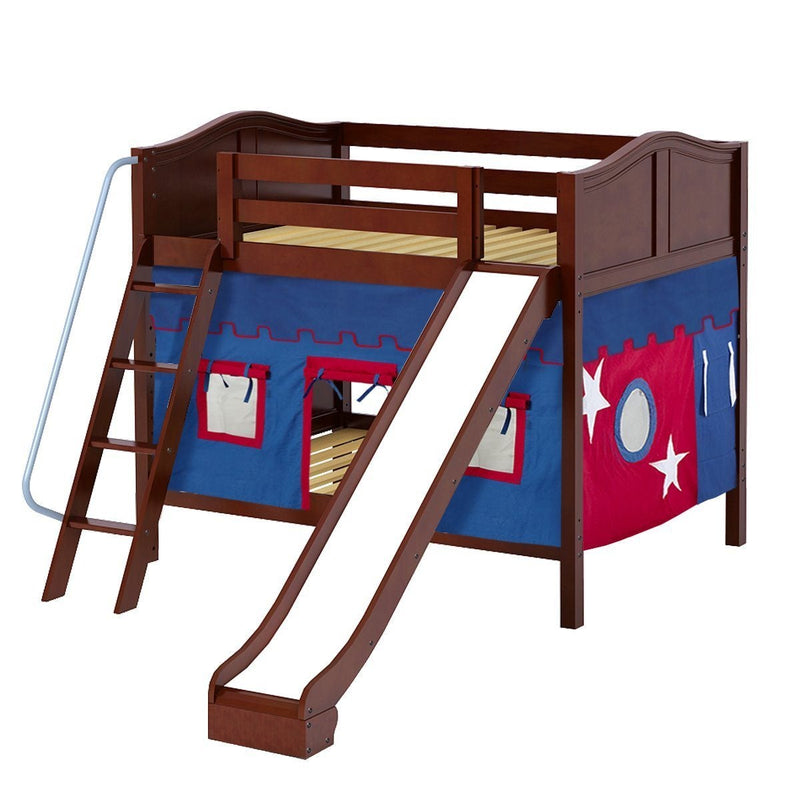 Maxtrix Full Medium Bunk Bed with Angled Ladder, Curtain + Slide