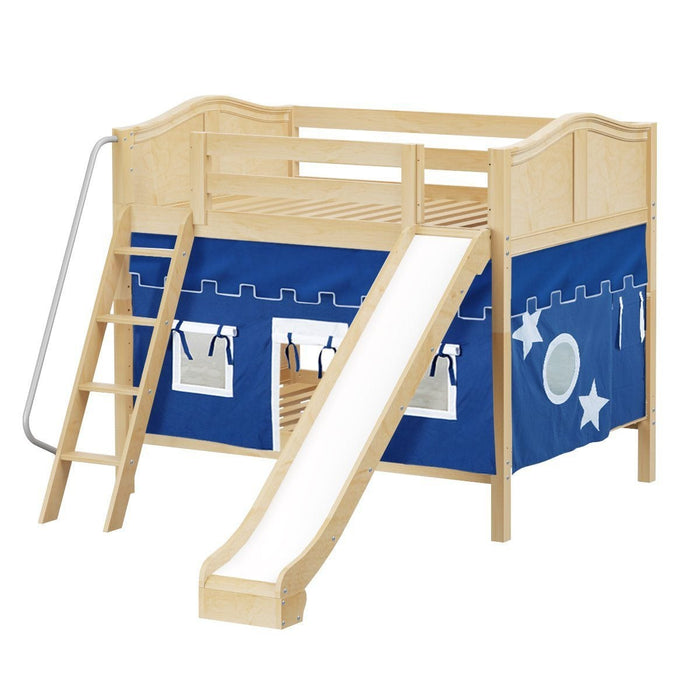 Maxtrix Full Medium Bunk Bed with Angled Ladder, Curtain + Slide