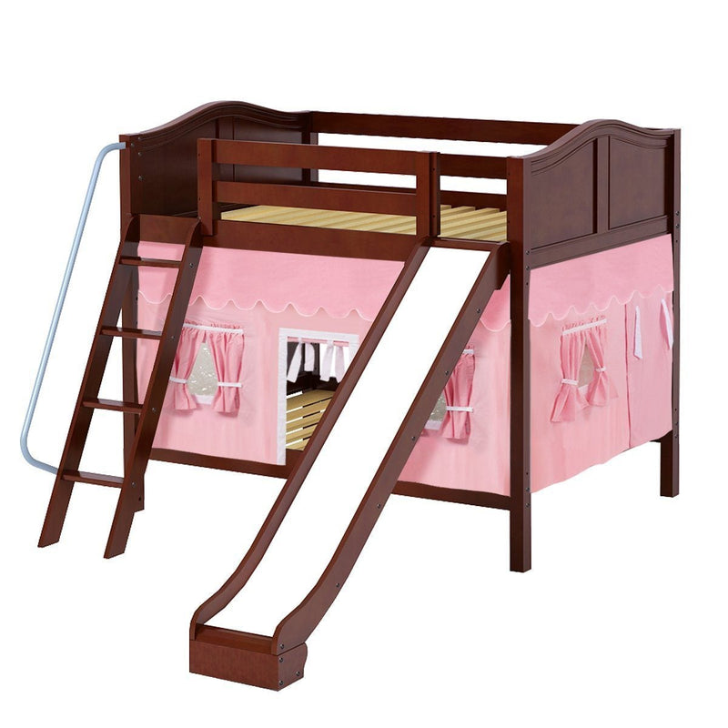 Maxtrix Full Medium Bunk Bed with Angled Ladder, Curtain + Slide