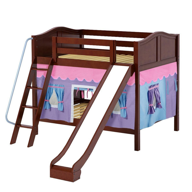 Maxtrix Full Medium Bunk Bed with Angled Ladder, Curtain + Slide