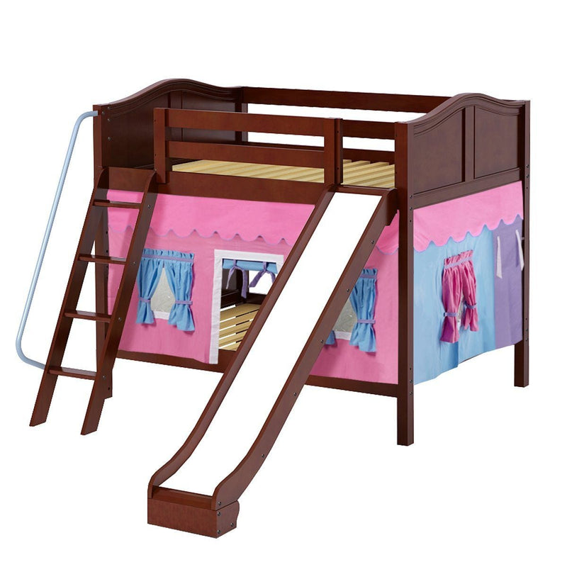 Maxtrix Full Medium Bunk Bed with Angled Ladder, Curtain + Slide