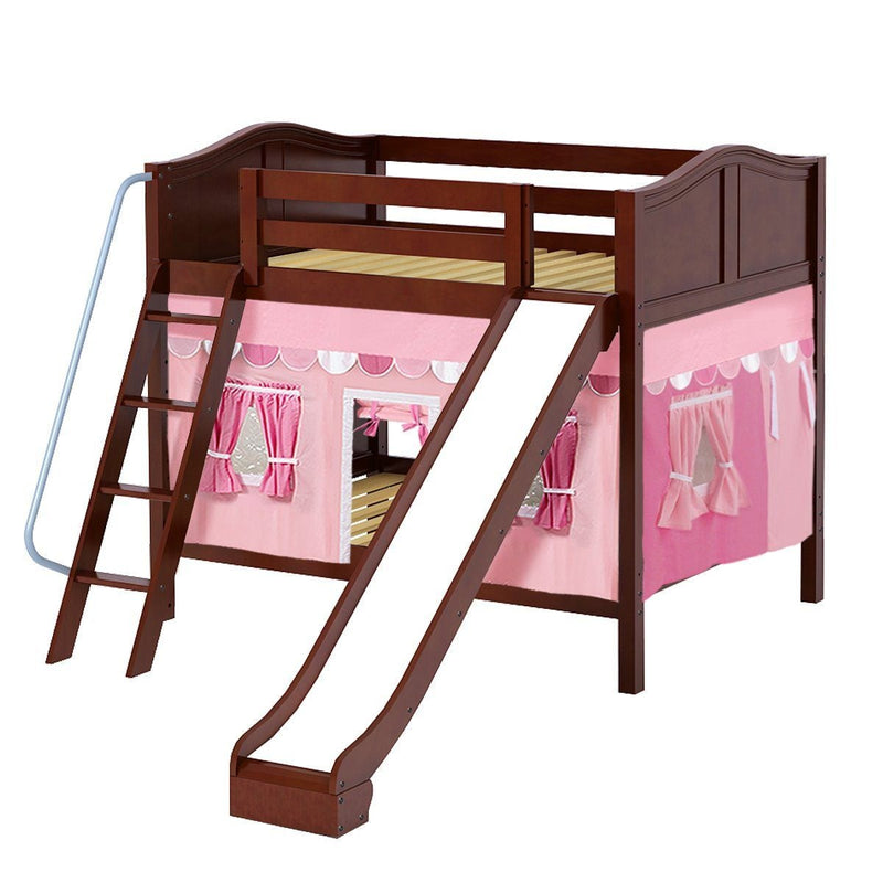 Maxtrix Full Medium Bunk Bed with Angled Ladder, Curtain + Slide