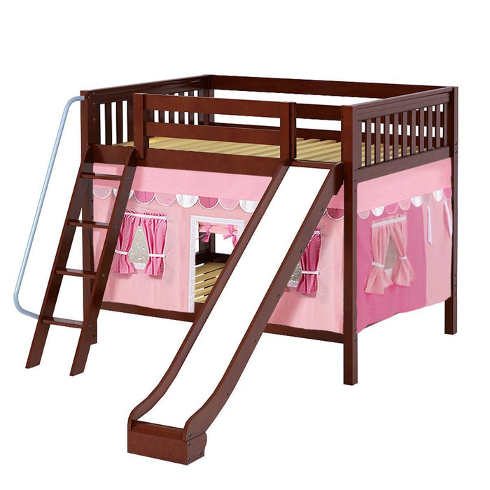 Maxtrix Full Medium Bunk Bed with Angled Ladder, Curtain + Slide