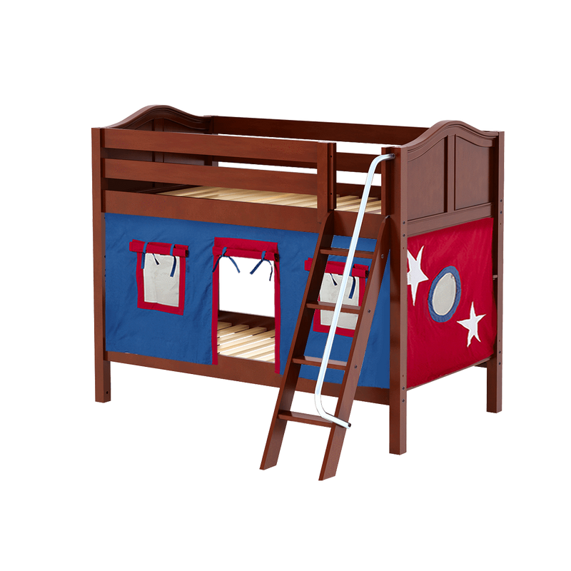 Maxtrix Twin Low Bunk Bed with Angled Ladder + Curtain