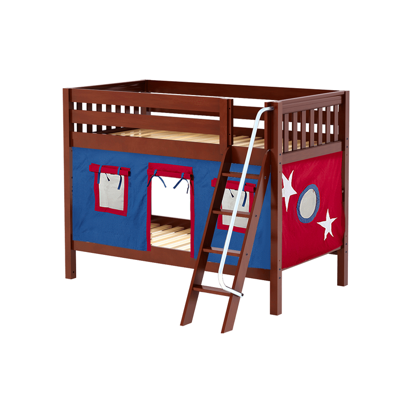 Maxtrix Twin Low Bunk Bed with Angled Ladder + Curtain