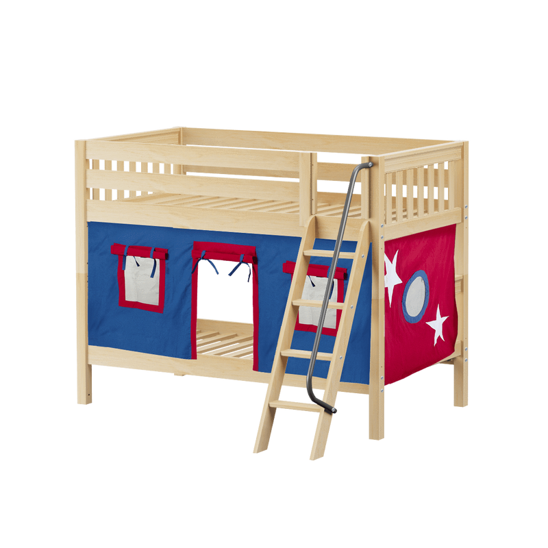 Maxtrix Twin Low Bunk Bed with Angled Ladder + Curtain
