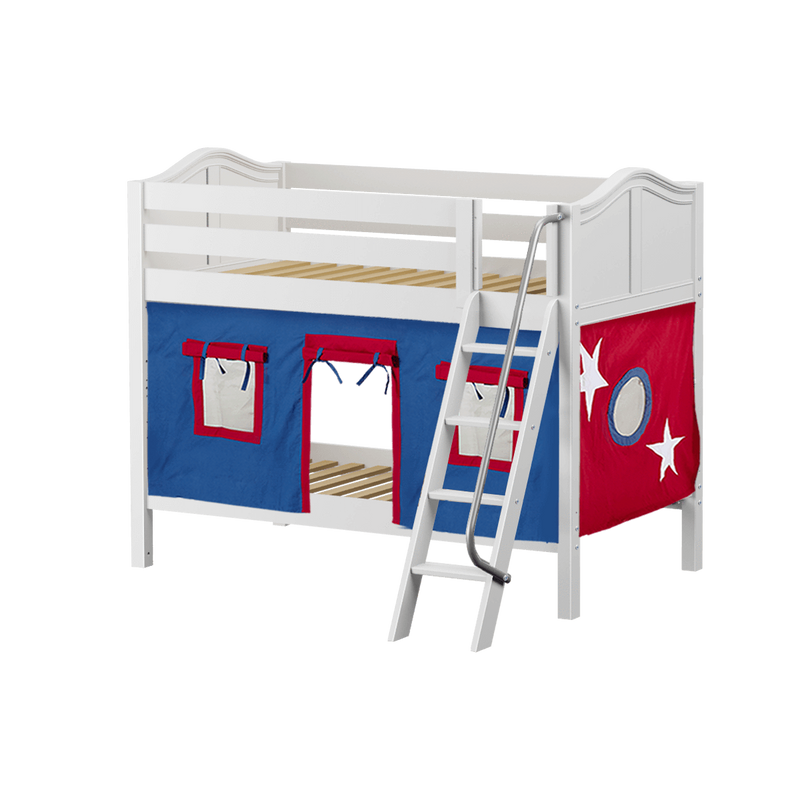 Maxtrix Twin Low Bunk Bed with Angled Ladder + Curtain