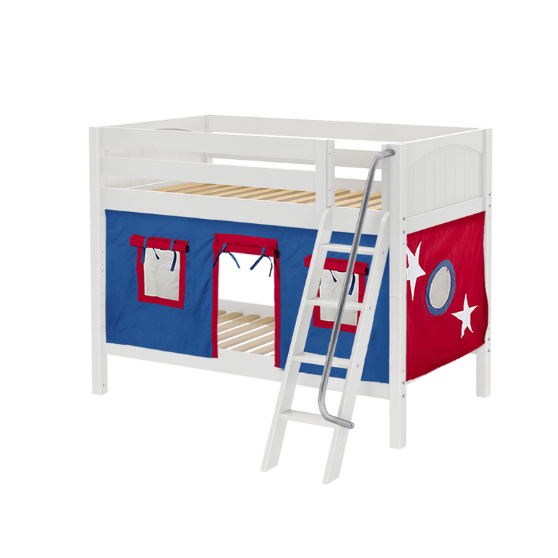 Maxtrix Twin Low Bunk Bed with Angled Ladder + Curtain