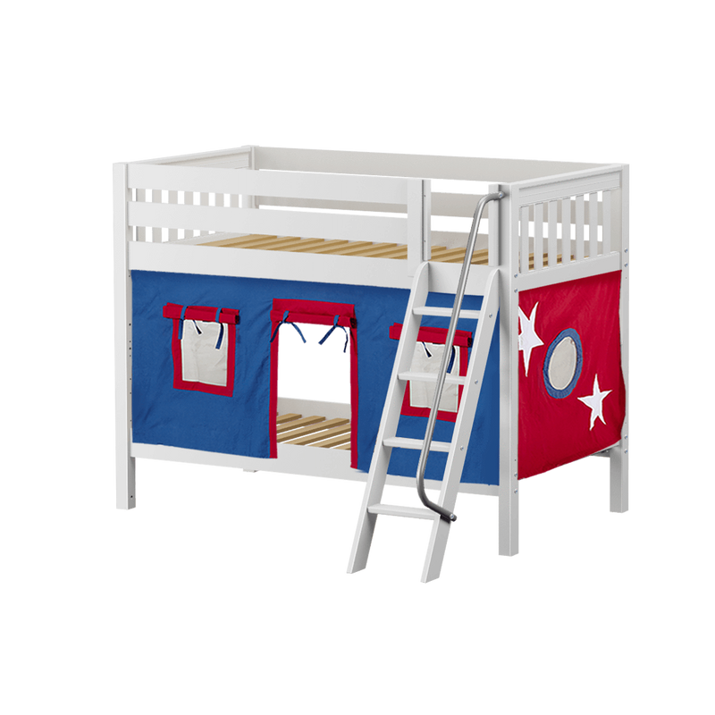 Maxtrix Twin Low Bunk Bed with Angled Ladder + Curtain