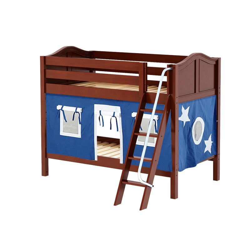 Maxtrix Twin Low Bunk Bed with Angled Ladder + Curtain