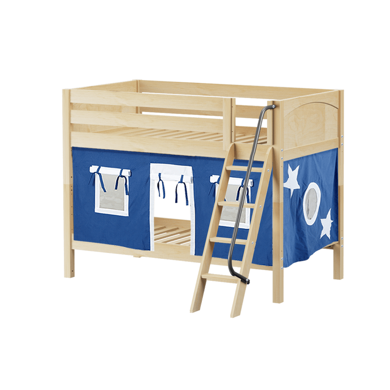 Maxtrix Twin Low Bunk Bed with Angled Ladder + Curtain