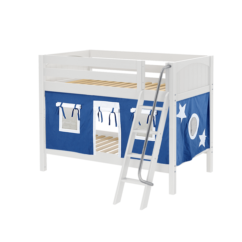 Maxtrix Twin Low Bunk Bed with Angled Ladder + Curtain