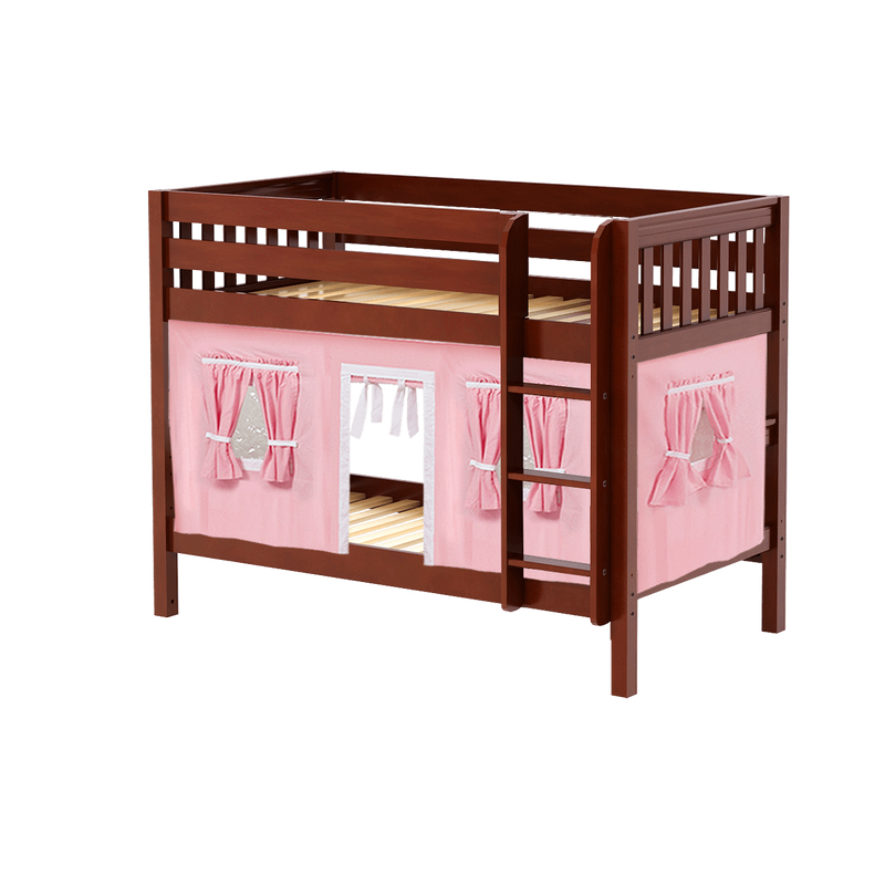 Maxtrix Twin Low Bunk Bed with Angled Ladder + Curtain