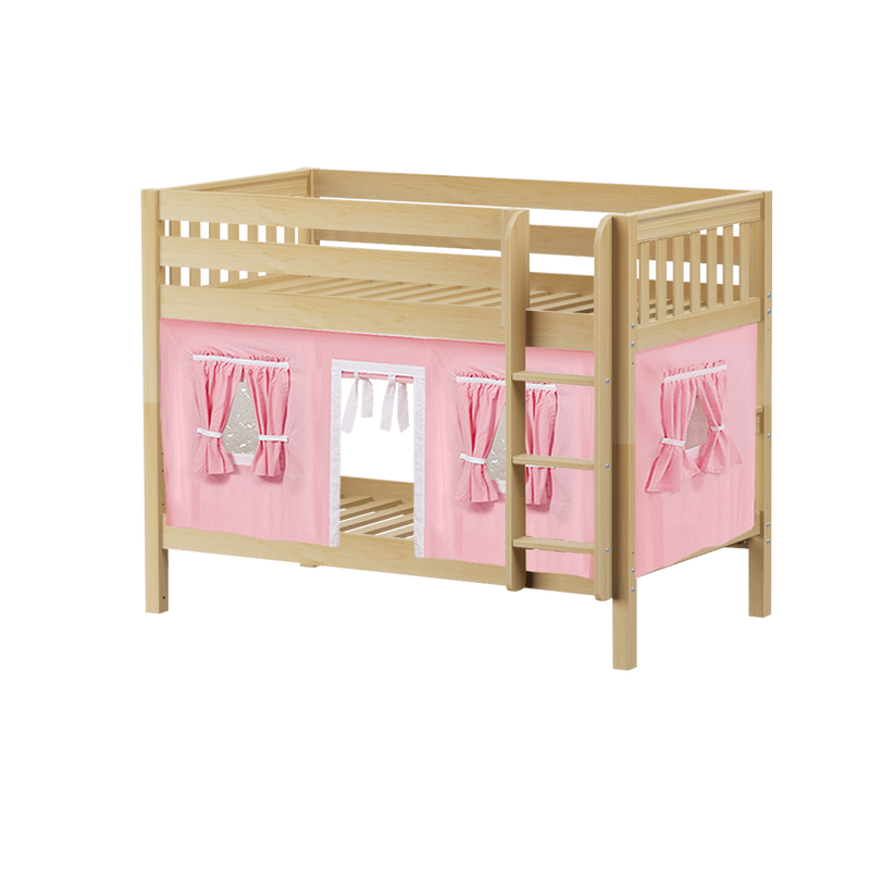 Maxtrix Twin Low Bunk Bed with Angled Ladder + Curtain