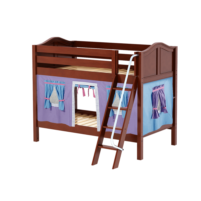 Maxtrix Twin Low Bunk Bed with Angled Ladder + Curtain