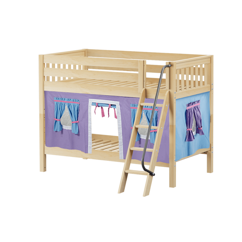 Maxtrix Twin Low Bunk Bed with Angled Ladder + Curtain