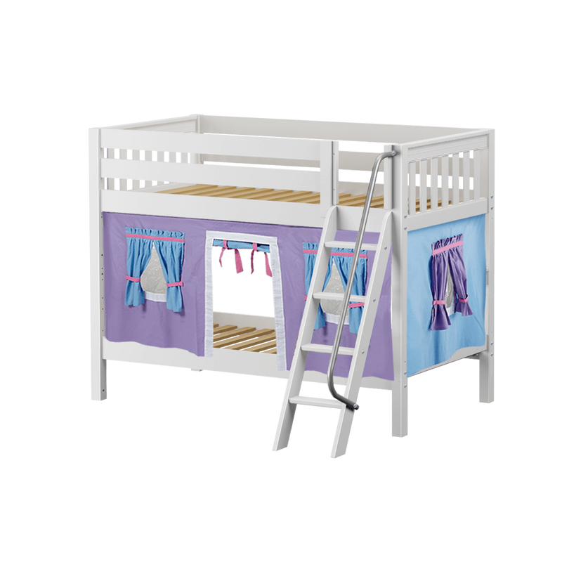 Maxtrix Twin Low Bunk Bed with Angled Ladder + Curtain