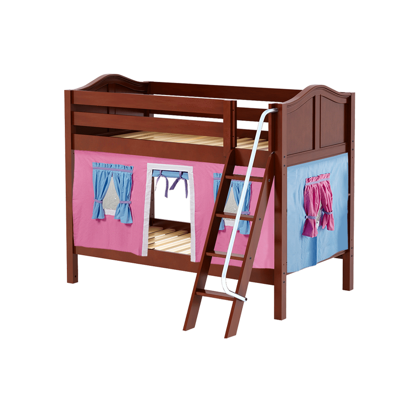 Maxtrix Twin Low Bunk Bed with Angled Ladder + Curtain