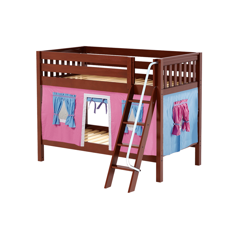 Maxtrix Twin Low Bunk Bed with Angled Ladder + Curtain