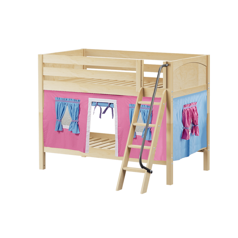 Maxtrix Twin Low Bunk Bed with Angled Ladder + Curtain