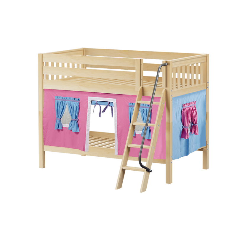 Maxtrix Twin Low Bunk Bed with Angled Ladder + Curtain