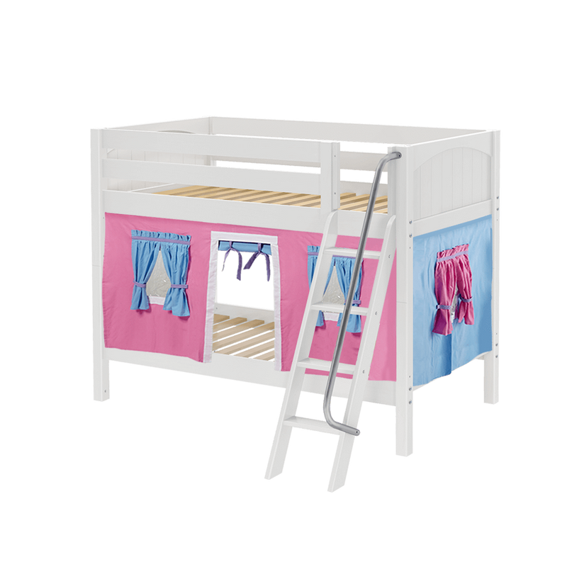 Maxtrix Twin Low Bunk Bed with Angled Ladder + Curtain