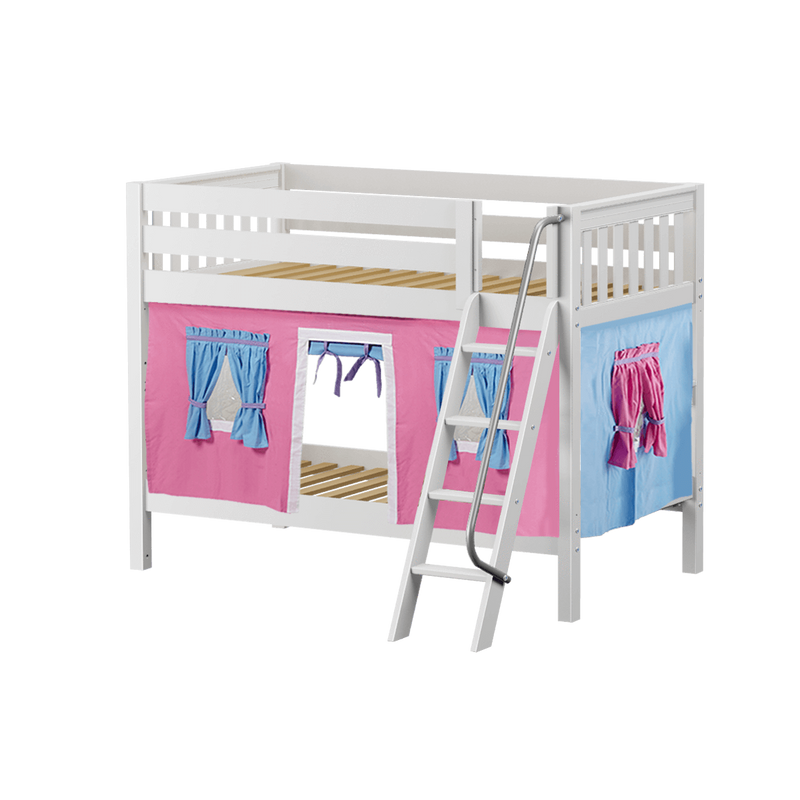 Maxtrix Twin Low Bunk Bed with Angled Ladder + Curtain
