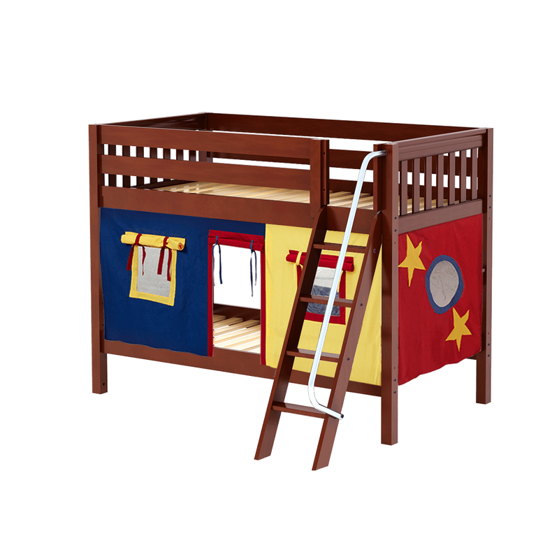 Maxtrix Twin Low Bunk Bed with Angled Ladder + Curtain