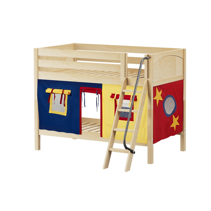 Maxtrix Twin Low Bunk Bed with Angled Ladder + Curtain