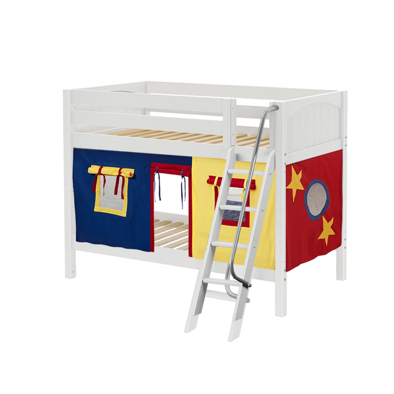 Maxtrix Twin Low Bunk Bed with Angled Ladder + Curtain