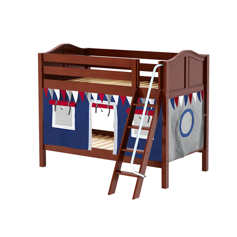 Maxtrix Twin Low Bunk Bed with Angled Ladder + Curtain