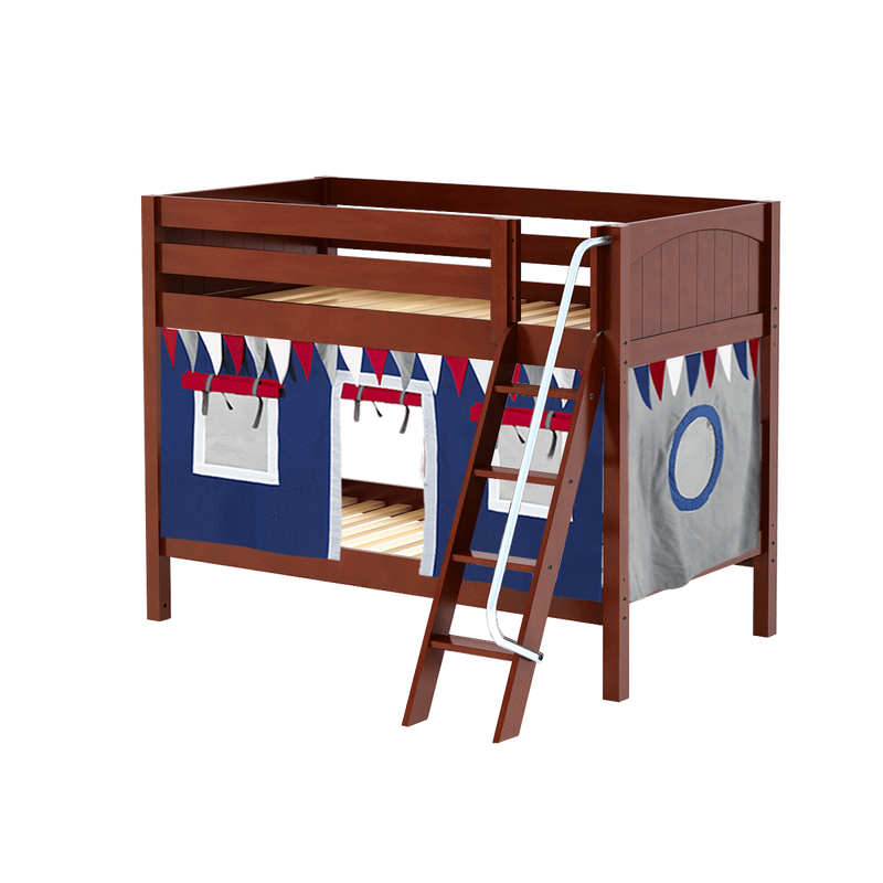 Maxtrix Twin Low Bunk Bed with Angled Ladder + Curtain