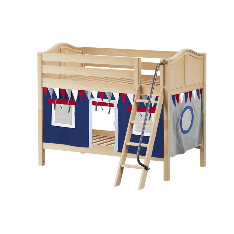 Maxtrix Twin Low Bunk Bed with Angled Ladder + Curtain