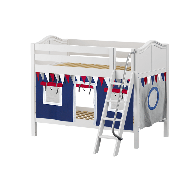 Maxtrix Twin Low Bunk Bed with Angled Ladder + Curtain